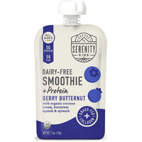 Serenity Kids 6+ Months Dairy-Free Smoothie Baby Food | Usda Organic | Grass Fed Collagen Protein | 3.5 Ounce Bpa-Free Pouch | Berry Butternut | 1 Count