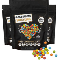 Max Sweets Dark Chocolate Yumyums - Delicious Sugar Free Candy Ideal For Keto, Gluten Free, Diabetic, Low Carb, No Sugar Diets - Vegan Chocolate With Candy Coating - 3 Pack