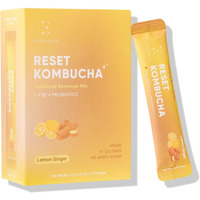 Everydaze Reset Kombucha Tea Powdered Beverage Mix | 10 Sticks | Prebiotics + Probiotics | Vegan | No Added Sugar, Gluten Free, Sparkling Powder Drink Pack (Lemon Ginger)