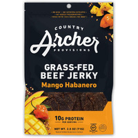 Country Archer Grass-Fed Beef Jerky - Beef Jerky Snack Pack, Beef Jerky Bulk, Individual Beef Jerky Pack, Protein Snack, Country Archer Beef Jerky, Gluten Free, Paleo - Mango Habanero, 2.5 Oz (4 Pack)