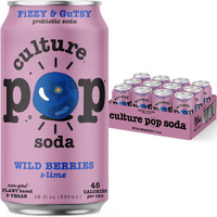 Culture Pop Soda Sparkling Probiotic Drink, Vegan Soda For Gut Health, Non-Gmo, Gf, No Added Sugar, 12 Pack, 12 Fl Oz Cans, Wild Berries