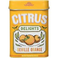 Citrus Delights Seville Orange Candy | Natural Ingredients, No Artificial Colors Or Flavors | Kosher Certified, Vegan, Gluten Free | Aspartame & Xylitol Free | 30 Count Tin (Pack Of 12)