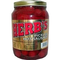 Herbs Red Hot Pickled Sausage (Half Gallon. Jar) 20 Count Beef & Chicken No Pork ( From Candy World)