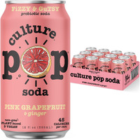 Culture Pop Soda Sparkling Probiotic Drink, Vegan Soda For Gut Health, Non-Gmo, Gf, No Added Sugar, 12 Pack, 12 Fl Oz Cans, Pink Grapefruit