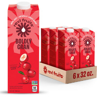 Revl Fruits 100% Juice, Boldly Cran Cranberry Juice, No Added Sugar, 32 Fl Oz. Carton (Pack Of 6)
