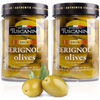 Tuscanini Premium Italian Cerignola Whole Green Jumbo Olives, 10.9Oz (2 Pack) | Mild & Smooth Flavor | Imported From Italy | Kosher