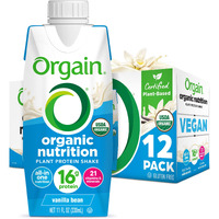 Orgain Organic Nutritional Vegan Protein Shake, Vanilla Bean - 16G Plant Based Protein, Meal Replacement, 21 Vitamins & Minerals, Fruits & Vegetables, Gluten Free, Non-Gmo, 11 Fl Oz (Pack Of 12)