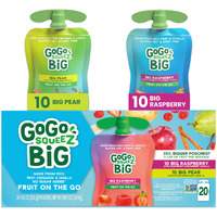 Gogo Squeez Big Variety Pack, Big Pear & Big Raspberry, 4.2 Oz. (Pack Of 20), Unsweetened Fruit Snacks For Kids, Gluten Free, Nut Free And Dairy Free, Recloseable Cap, Bpa Free Pouches