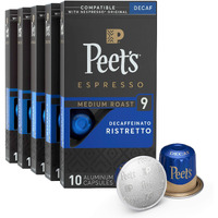 Peet's Coffee, Dark Roast Decaf Espresso Pods, Decaf Ristretto Intensity 9, 50 Count (5 Boxes Of 10 Espresso Capsules)