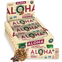 Aloha Organic Plant Based Protein Bars - Oatmeal Chocolate Chip - 12 Count, 1.9Oz Bars - Vegan Snacks, Low Sugar, Gluten-Free, Low Carb, Paleo, Non-Gmo, Stevia-Free, No Sugar Alcohols