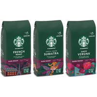 Starbucks Dark Roast Ground Coffee, Variety Pack, 3 Bags (12 Oz Each)