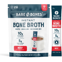 Bare Bones Beef Bone Broth Instant Powdered Mix | Rich Savory Packets On-The-Go No Artificial Flavors | 100% Grass Fed Keto & Paleo Friendly | 10G Protein | 12 Pack