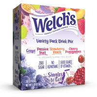 Welch's Singles To Go Variety Pack, Watertok Powdered Drink Mix, Includes 4 Flavors, Grape, Passion Fruit, Strawberry Peach, Cherry Pomegranate, 1 Box (30 Servings)
