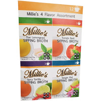 Millie's Sipping Broth Steepable Vegetable Broth With Savory Seasonings For Snack Urges | Vegan, Keto, Gluten Free, Intermittent Fasting, And Natural | (4 Pack Assortment - 12 Broth Bags Total)