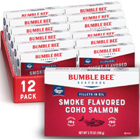 Bumble Bee Smoke Flavored Red Coho Salmon Fillets In Oil, 3.75 Oz (Pack Of 12) - 19G Protein - Skinless, Boneless - Great For Snacks & Recipes - Gluten Free