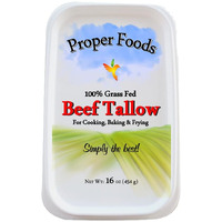 Proper Foods 100% Grass-Fed Beef Tallow - Pasture Raised - For Cooking, Baking & Frying - 16 Oz