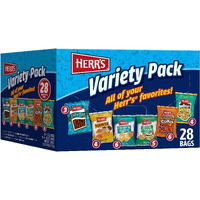Herrs Snacks Variety Pack, Potato Chips, Pretzels, Popcorn, Cheese Curls, 26Oz Box (28 Bags)