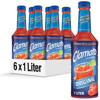 Clamato Original Tomato Cocktail, 1 L Bottle (Pack Of 6), Flavored With Tomato Juice & Spices, Perfect Mixer For The Authentic Michelada, Bloody Mary Drinks, And Seafood Cocktail