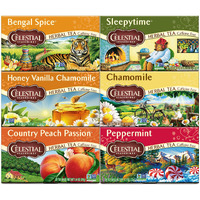 Celestial Seasonings Herbal Tea Variety Pack, Bengal Spice, Sleepytime, Honey Vanilla Chamomile, Country Peach Passion, Peppermint & Chamomile, Caffeine Free, 20 Tea Bags (Pack Of 6)