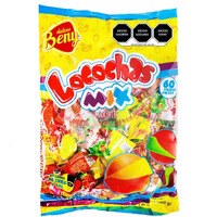Beny Locochas Hard Sugar Candy With Chili Powder Center Mix Flavors 1Lb .093 Oz Bag 60 Pcs