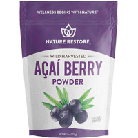 Nature Restore Wild Harvested Acai Berry Powder, 8 Ounces, Non Gmo, Gluten Free, Brazilian Wild Grown