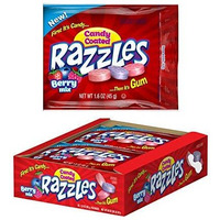 Razzles Assorted Berry Mix Flavors Candy Gum, 1.6 Ounce Resealable Bag - 24 Count Pack