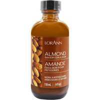 Lorann Almond Bakery Emulsion, 4 Oz - Intense Almond Flavor Extract For Baking, Cookies, Bars, Frosting, Ice Cream, Pies, Smoothies And Beverage - Gluten Free, Vegan, Sugar Free, Nut Free