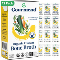Organic Unsalted 16.9Oz Chicken Bone Broth (12 Pack) - 7 Ingredients, Low Fodmap Certified, Filler Free, Gluten Free, Onion & Garlic Bulb Free