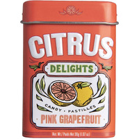 Citrus Delights Pink Grapefruit Candy | Natural Ingredients, No Artificial Colors Or Flavors | Kosher Certified, Vegan, Gluten Free | Aspartame & Xylitol Free | 30 Count Tin (Pack Of 12)