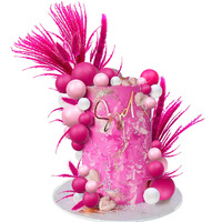 40 Pcs Hot Pink Girl Cake Toppers Ball Decoration Boho Bunny Tails Reed Grass For Wedding Birthday Baby Shower Party Supplies