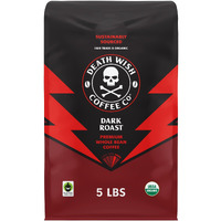 Death Wish Coffee Whole Bean Dark Roast - Extra Kick Of Caffeine - Usa Organic Coffee Beans - Fair Trade Arabica & Robusta Coffee Beans - Dark Roast Coffee Beans (80 Oz.)