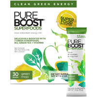 Pureboost Superfoods Clean Energy Drink Mix With B12, 7 Organic Green Superfoods Powder And Vitamins. Spirulina. Naturally Flavored With Green Apple. No Sugar. No Sucralose. (30 Count, Green Mojo)