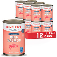 Bumble Bee Canned Pink Salmon, 14.75 Oz Cans (Pack Of 12) - Premium Wild Caught Salmon With Skin & Bones - 18G Protein Per Serving - Msc Certified Sustainable Seafood, Non-Gmo, Gluten Free, Kosher