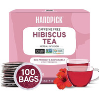 Handpick, Hibiscus Tea Bags (100 Tea Bags) Caffeine-Free, Made With Real - Hibiscus Flowers | Naturally Contains Antioxidants & Can Support Overall Health | Floral Herbal Tea Bags