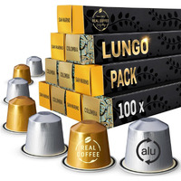 Lungo Variety Pack For Nespresso | 100 Test Winning Aluminum Capsules | 2 Smooth Italian Flavors San Marino And Colombia | 100% Nespresso Compatible Pods