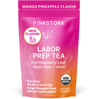 Pink Stork Organic Red Raspberry Leaf Labor Prep Tea - Mango-Pineapple With Nettle, And Moringa - Third Trimester Pregnancy Tea - Labor And Delivery Essentials For Women, 30 Cups