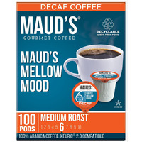 Maud's Decaf Medium Dark Roast Coffee Pods, 100 Ct | Mellow Mood Blend | 100% Arabica Medium Dark Roast Decaffeinated Coffee | Solar Energy Produced Recyclable Pods Compatible With Keurig K Cups Maker