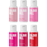 Colour Mill Oil-Based Food Coloring, 20 Milliliters Each Of 6 Colors: Baby Pink, Candy, Hot Pink, Raspberry, Red And Rose