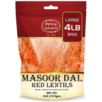 Spicy World Masoor Dal 4 Pound Bag - Split Red Lentils Dry - All Natural, Pure, Vegan - Resealable Bag