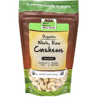 Now Foods, Certified Organic Cashews, Whole, Raw And Unsalted, Rich Buttery Flavor, Source Of Fiber, Protein And Iron, Certified Non-Gmo, 10-Ounce (Packaging May Vary)