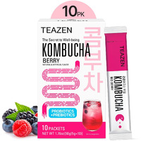 Teazen Berry Kombucha Tea, Hydration Drink Mix, Sugar Free, Live Probiotics & Prebiotics, 10 Sticks, 1.76Oz