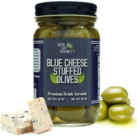 Green Jay Gourmet Blue Cheese Stuffed Olives - Cheese Stuffed Green Olives For Cocktail Garnish & Cheese Board - Dirty Martini Olives - Gourmet Olives - All Natural - Large - 16 Ounces