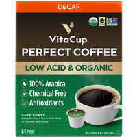 Vitacup Organic Perfect Dark Roast Decaf Coffee Pod For Pure & Clean Energy, Antioxidants, Low Acid, Guatemala Single Origin In Recyclable Single Serve Pod Compatible W/Keurig K-Cup Brewers,64 Ct