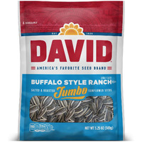 David Seeds Buffalo Style Ranch Flavored Salted And Roasted Jumbo Sunflower Seeds, Keto Friendly Snack, 5.25 Oz Bags, 12 Pack