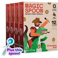 Magic Spoon Cereal - Cinnamon Roll 4-Pack Of Cereal And Spoon - Keto & Low Carb Lifestyles, Gluten & Grain Free, High Protein, 0G Sugar