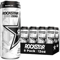 Rockstar Energy Drink, Pure Zero Silver Ice, 12Oz Sleek Cans (Pack Of 8)