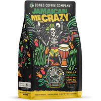 Bones Coffee Company Jamaican Me Crazy Ground Coffee Beans, Vanilla Caramel, And Coffee Liqueur Flavor, Low Acid Flavored Coffee, Made With Arabica Coffee Beans, Medium Roast Gourmet Coffee (12 Oz)