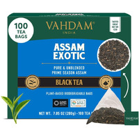 Vahdam, Assam Exotic Black Tea Bags (100 Count) High Caffeine, Gluten Free, Full Bodied | Pyramid Tea Bags | Strong, Robust & Flavoury | Direct From Source