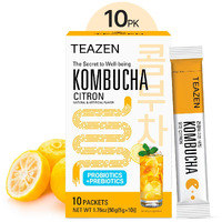 Teazen Citron Kombucha Tea, Hydration Drink Mix, Sugar Free, Live Probiotics & Prebiotics, 10 Sticks, 1.76Oz