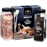The Spice Lab Pink Himalayan Salt Coarse 2.2 Pound Tub & Usda Organic Tellicherry Peppercorns 18Oz Tub - Combo Salt And Pepper Gift Pack - Peppercorns For Grinder